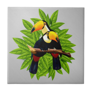 Carreau Toucans Oiseaux exotiques sur argent