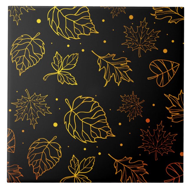 Carreau Touche de Feuilles de cuivre d'élégance sur le noi (Devant)