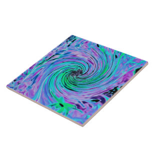 Carreau Tourbillon Floral Abstrait Lime Vert et Violet