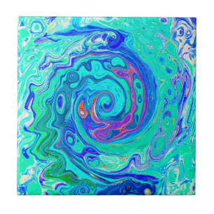 Carreau Tourbillon Liquide Bleu et Vert Groovy Abstrait Oc
