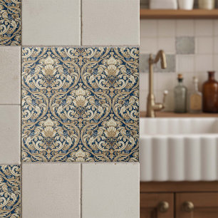 Carreau Tourbillons d'acanthe baroques Motif#3 Bleu Or ID1