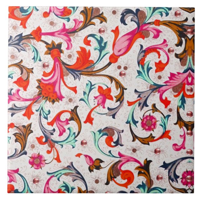 CARREAU TOURBILLONS FLORAUX ROUGES DE LA RENAISSANCE FLORE (Devant)