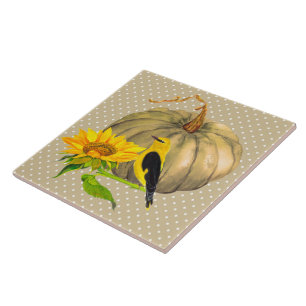 Carreau Tournesol Citrouille d'automne et Finch
