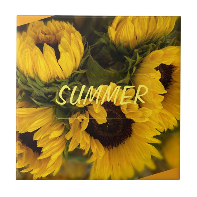 Carreau Tournesol doré Chaud Personnalisé (Devant)