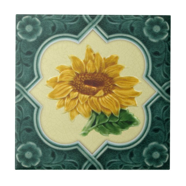 Carreau Tournesol encadré Turquoise de l'Antique Repro Fau (Devant)