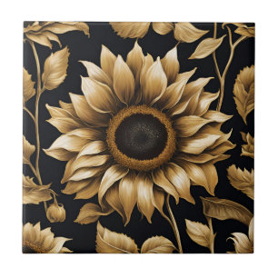 Carreau Tournesol Géant Doré sur Fond Noir