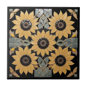 Carreau Tournesol jaune d'inspiration Art déco noir