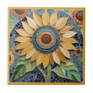 Carreau Tournesol Jaune Faux Mosaïque Bleu Vert