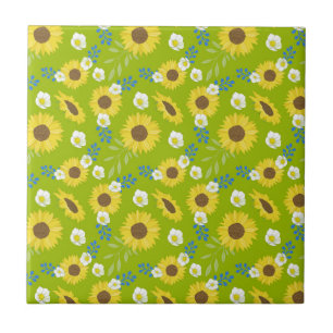Carreau Tournesol jaune fond vert fleur floral