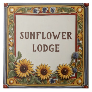 Carreau Tournesol Personnalisé Nom de la maison Plaque de 