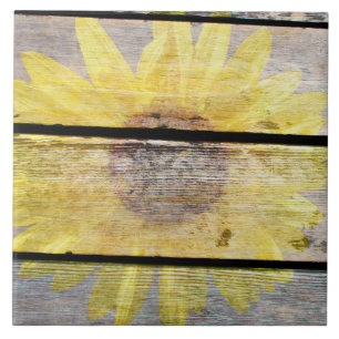Carreau Tournesol Rustique Sur Bois