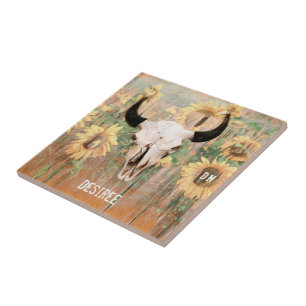 Carreau Tournesol rustique Taureau de vache Crâne Ouest