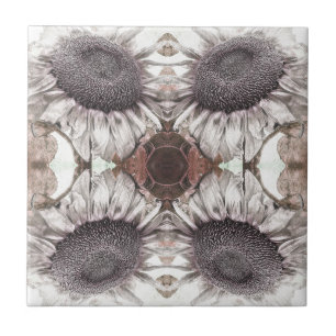 Carreau Tournesol vintage Art Nouveau Sepia Floral Brown