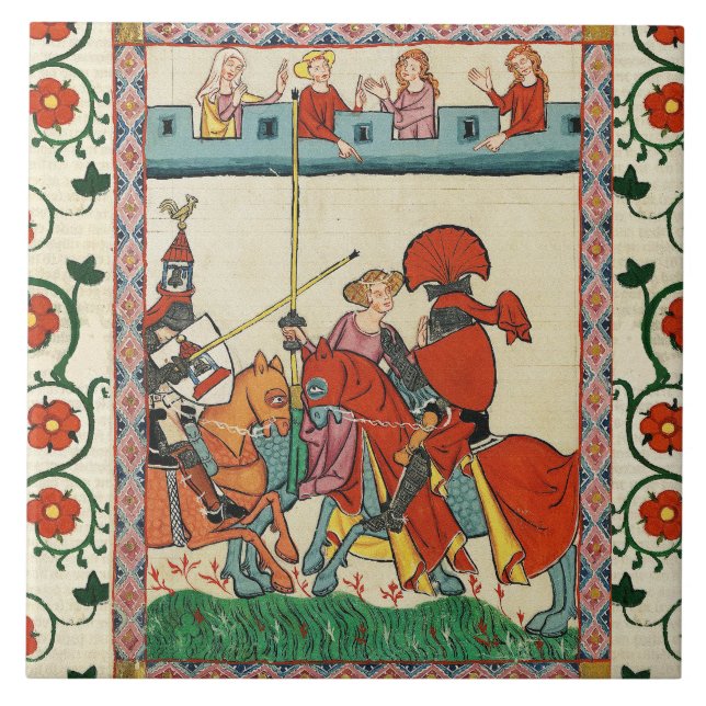 CARREAU TOURNOI MÉDIÉVAL, CHEVALIERS ET DAMSELS (Devant)