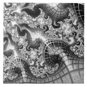 Carreau Tours d'argent monochromes Fractal Art Abstrait