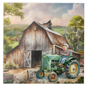 Carreau tracteur pour enfant à la campagne