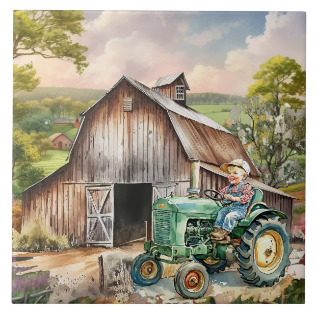 Carreau tracteur pour enfant à la campagne (Devant)