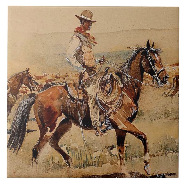 Carreau "Trail Drive" 2 Western Art par Edward Borein (Devant)