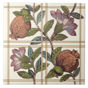 Carreau Trellis aux fruits et fleurs Repro Tile victorienn