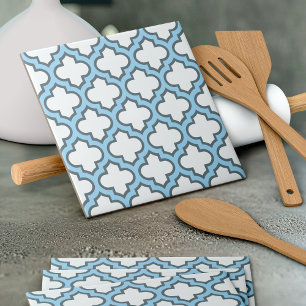 Carreau Trellis bleu blanc et bébé, treillis, Quatrefoil