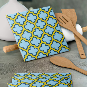 Carreau Trellis bleu et jaune, treillis, Quatrefoil