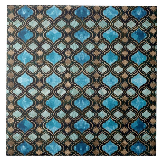 Carreau Trellis marocain Textures de cristal bleu (Devant)