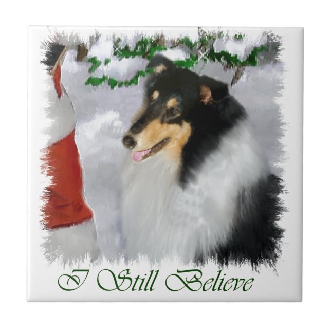 Carreau Tri couleur Collie Noël (Devant)