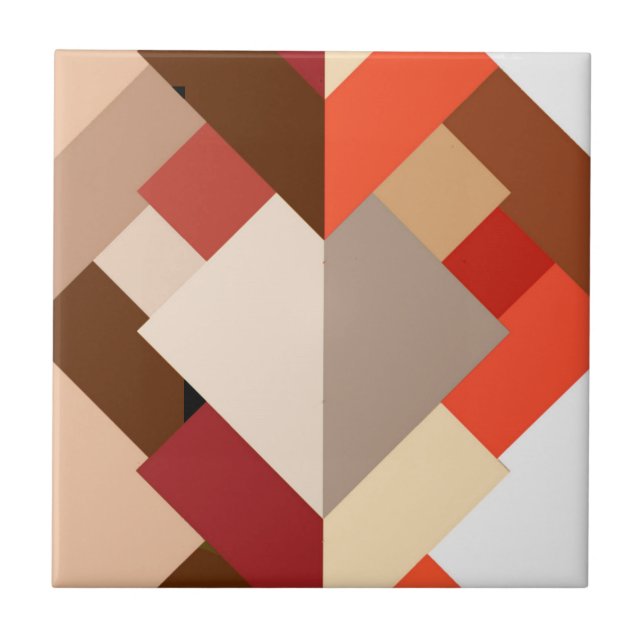 Carreau Triangles Abstraits modernes, Brown, Taupe et Oran (Devant)