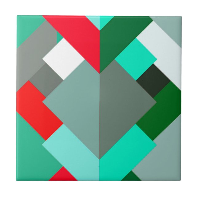 Carreau Triangles Abstraits modernes, Turquoise, Rouge et  (Devant)