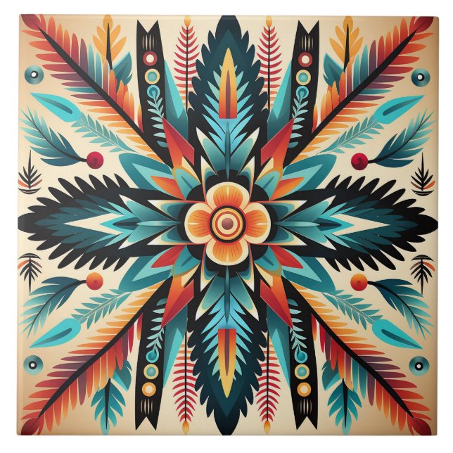 Carreau Tribal Aztec motif géométrique orange abstrait (Devant)