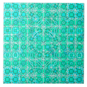 Carreau Tribal Batik - aqua et turquoise avec blanc