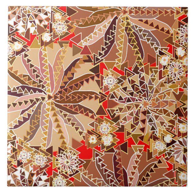 Carreau Tribal Mandala Print, Brown, beige et rouge (Devant)