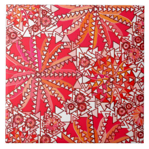 Carreau Tribal Mandala Print, Coral rouge et blanc