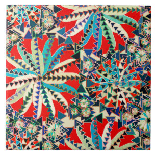 Carreau Tribal Mandala Print, Rouge, Bleu et Crème