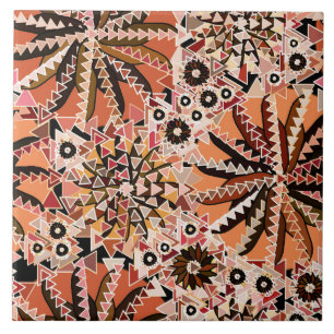 Carreau Tribal Mandala Print, Taupe Tan et Beige