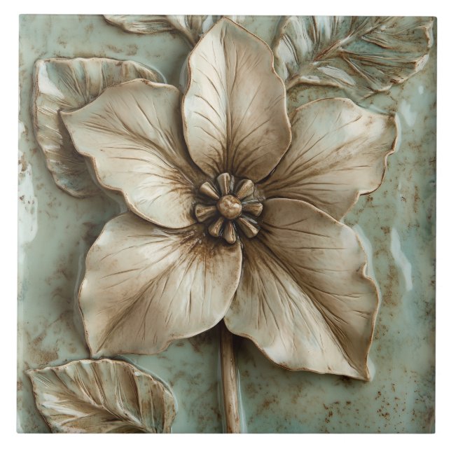 Carreau Trillium Botanique Floral Faux Relief (Devant)
