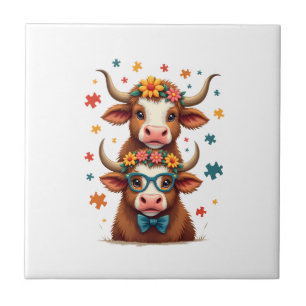 Carreau Trio de vaches Highland vintage autisme regardant 
