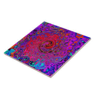 Carreau Trippy Red et violet Abstrait Retro Liquid Swirl
