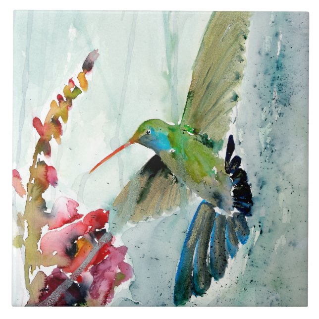 Carreau Trivet de colibri et de Snapdragon (Devant)