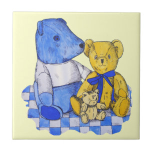Carreau trois mignonnes peluches sur un pique-nique art or