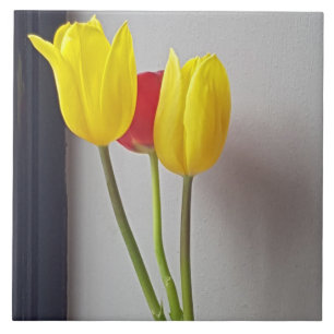 Carreau Trois tulipes colorées en céramique