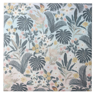 Carreau Tropcal Grey Gold Foliage Floral Pattern