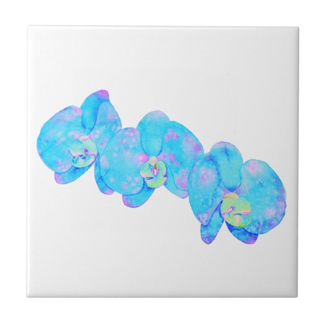 Carreau Tropical Blue Turquoise aquarelle orchidée peintur (Devant)