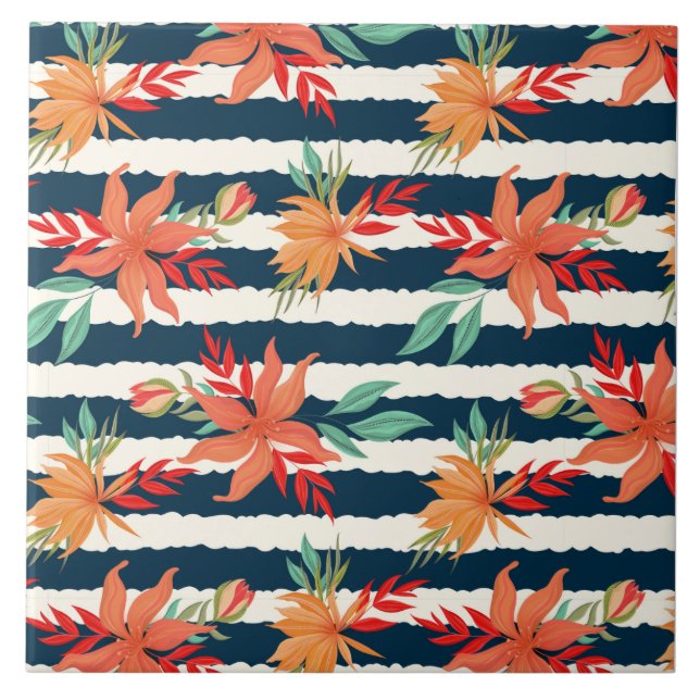 Carreau Tropical Floral Pattern Couleurs vives (Devant)