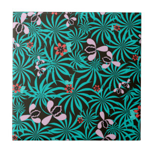 Carreau Tropical jungle palm leaves orchid flowers bloom c
