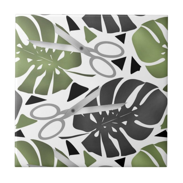 Carreau Tropical print monstera leaves scissors jungle exo (Devant)