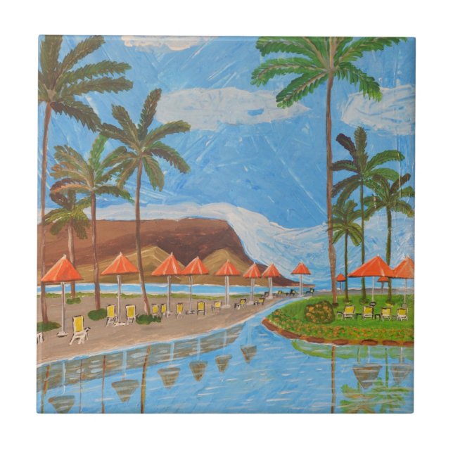 Carreau Tropical Scene ceramic tile  (Devant)