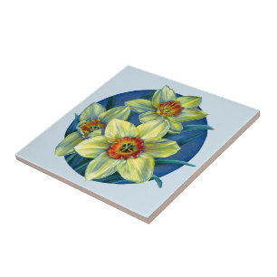 Carreau Tuile bleue jaune de peinture de beaux-arts de