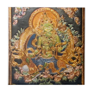 CARREAU TUILE BOUDDHISTE VERTE DE DIVINITÉ TARA