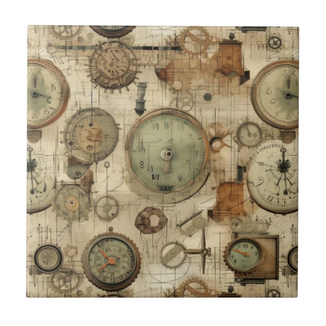 Carreau Tuile d'art Steampunk Grunge (Devant)
